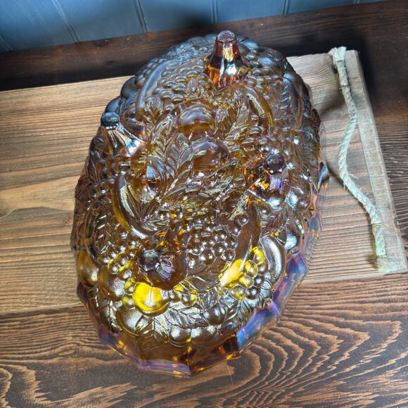 Vintage Indiana Glass Harvest Grapes Carnival Glass Footed Oval Fruit Bowl - Picture 8 of 16